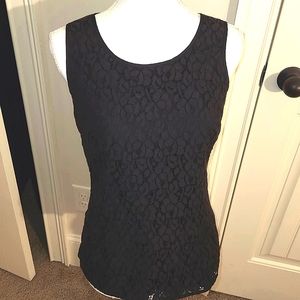 Banana Republic Sexy Lace Black Sleeveless Fitted Top with Full Zip Back